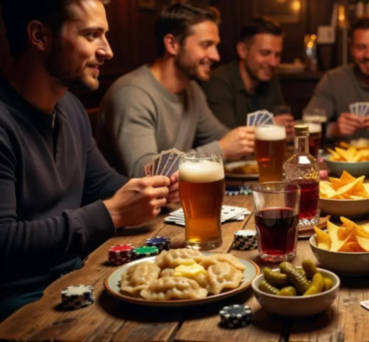 Przekąski i napoje serwowane podczas wieczoru pokerowego