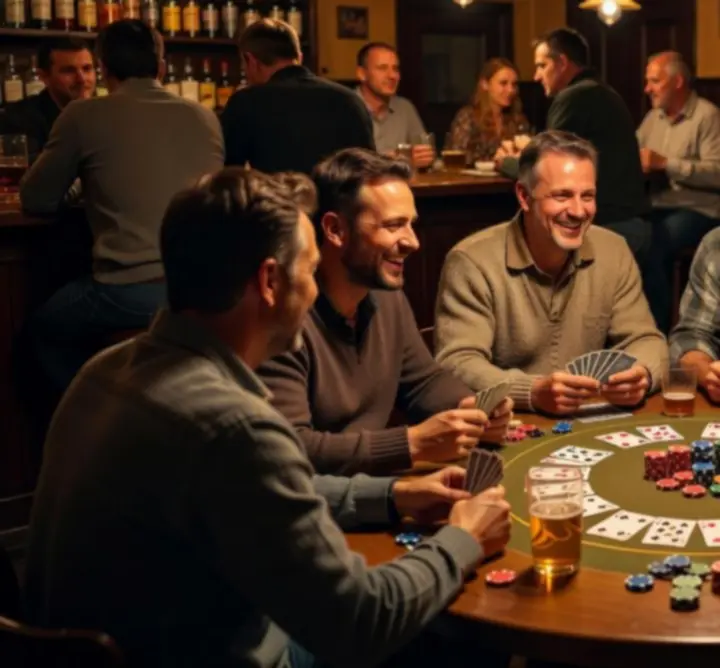 Stół pokerowy z kartami i żetonami podczas wieczoru pokerowego w RoadTripFleet.